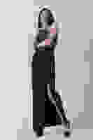 Siyah Taş İşlemeli Straplez Yırtmaçlı Abiye 0801045.01 