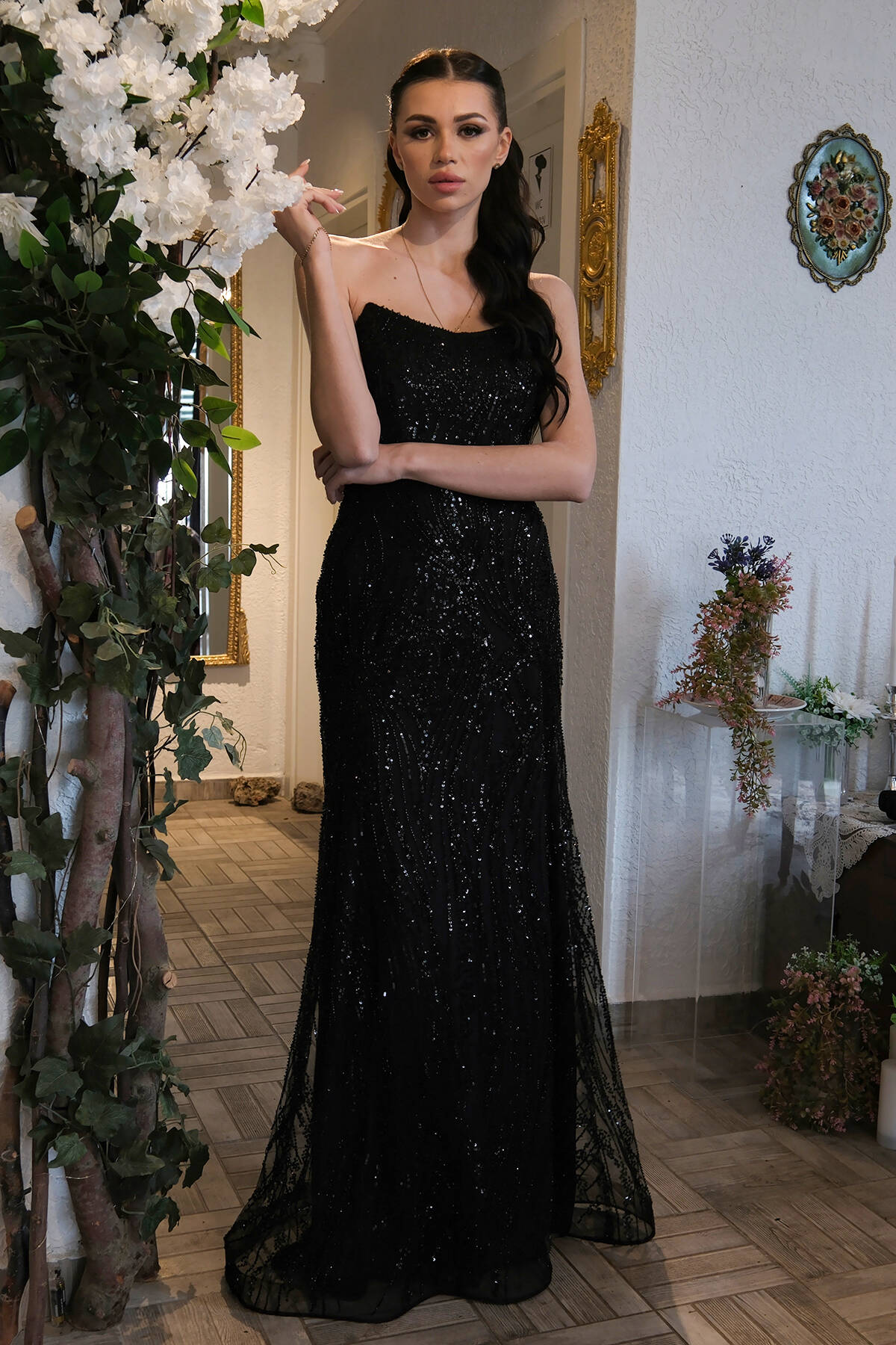 Siyah Taş İşlemeli Uzun Balık Abiye 0801056.01 - Ardanewline (1)