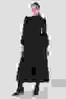 Siyah Tüvid Kumaş Çiçek Detaylı Kolları Lastikli Seyyar Kuşaklı Elbise 4593267.01 