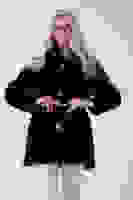 Siyah Yaka Kürklü Deri Bağcık Bağlamalı Yün Peluş Mont 4579038.01 Siyah