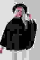 Siyah Yakası Kürklü Dikiş Detaylı Kemerli Panço 47122731.01 Siyah