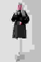 Siyah Yarım Peluş Detaylı Belden Sıktırmalı Kapüşonlu Baklava Desen Mont 44520211.01 Siyah