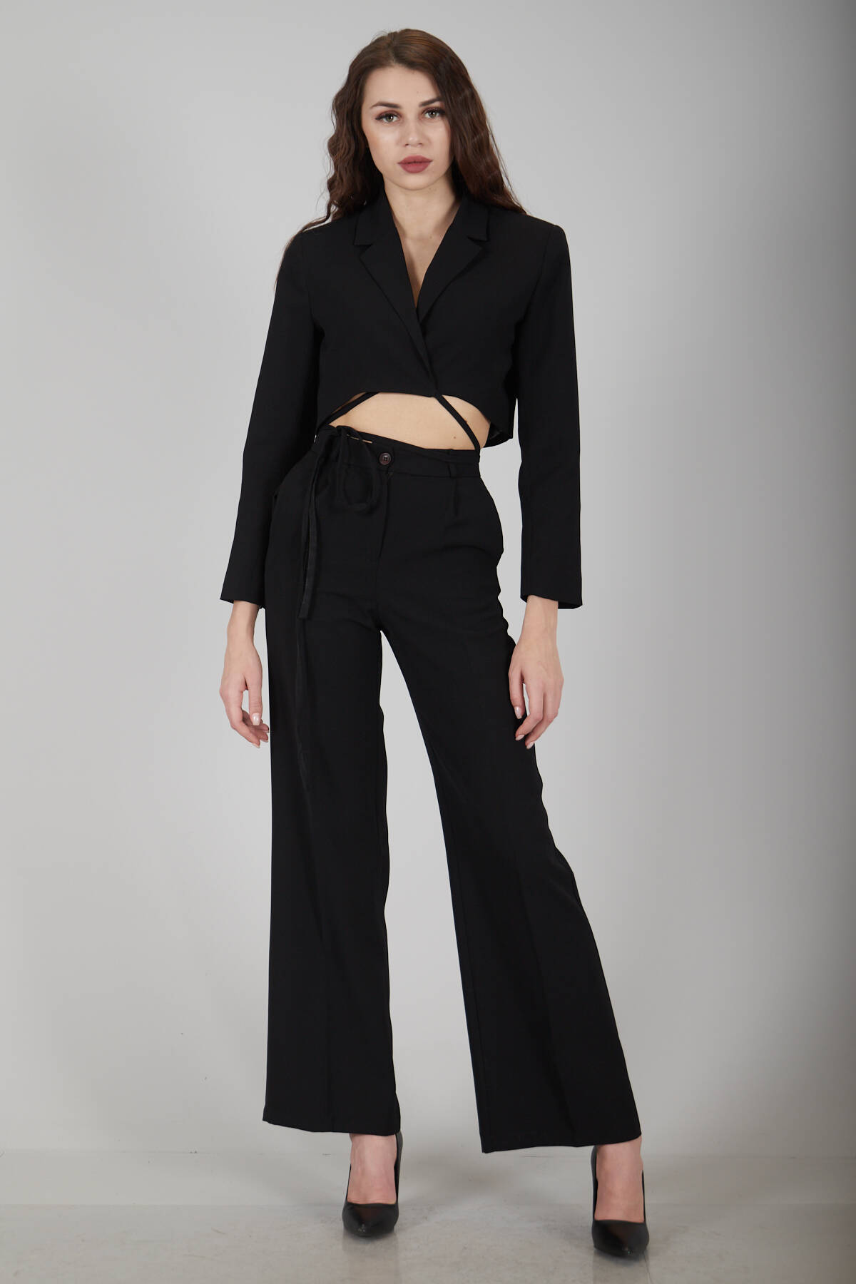 Siyah Yüksek Bel Pileli Palazzo Pantolon 0102066.01 