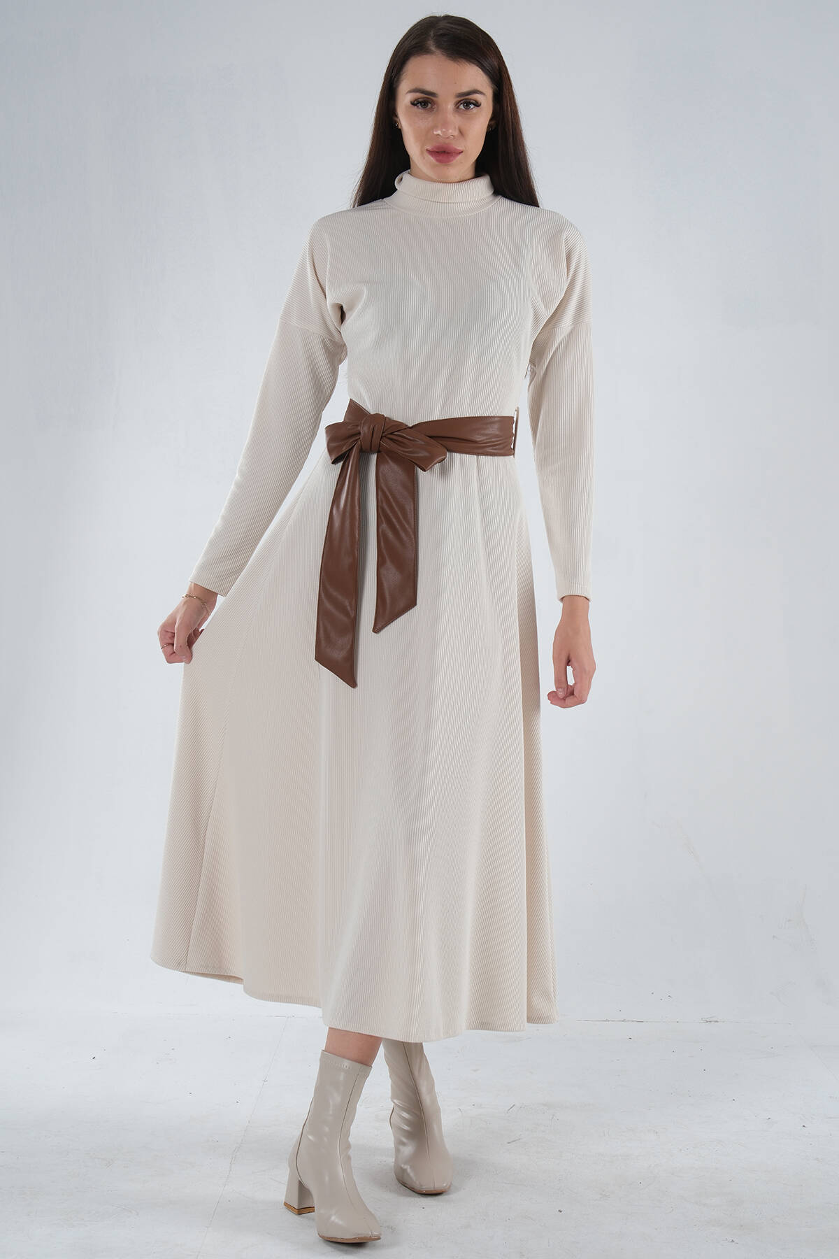 Taş Beli Kemerli Örme Elbise 0104030.50 