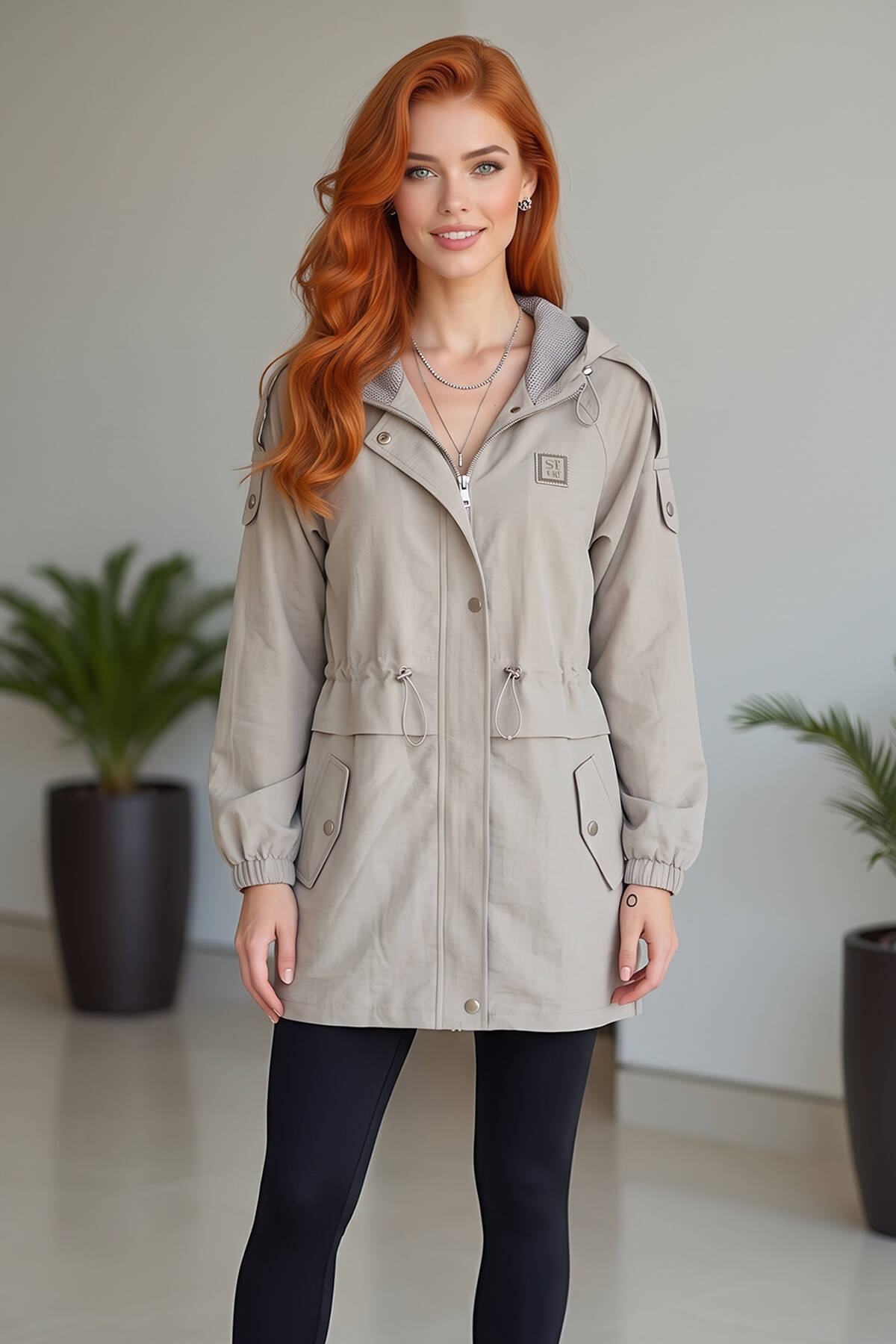 Taş Beli Lastikli Yandan Cepli Gizli Fermuarlı Kapüşonlu Trençkot 4701634.50 