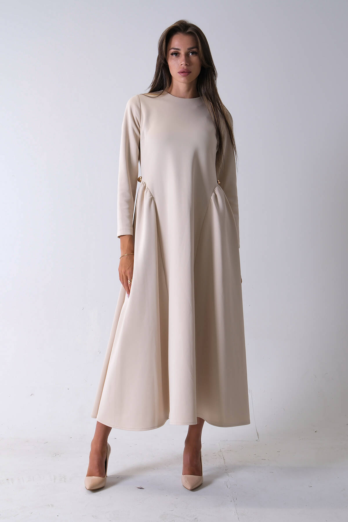 Taş Bisiklet Yaka Scuba Tesettür Elbise 4593445.50 Taş