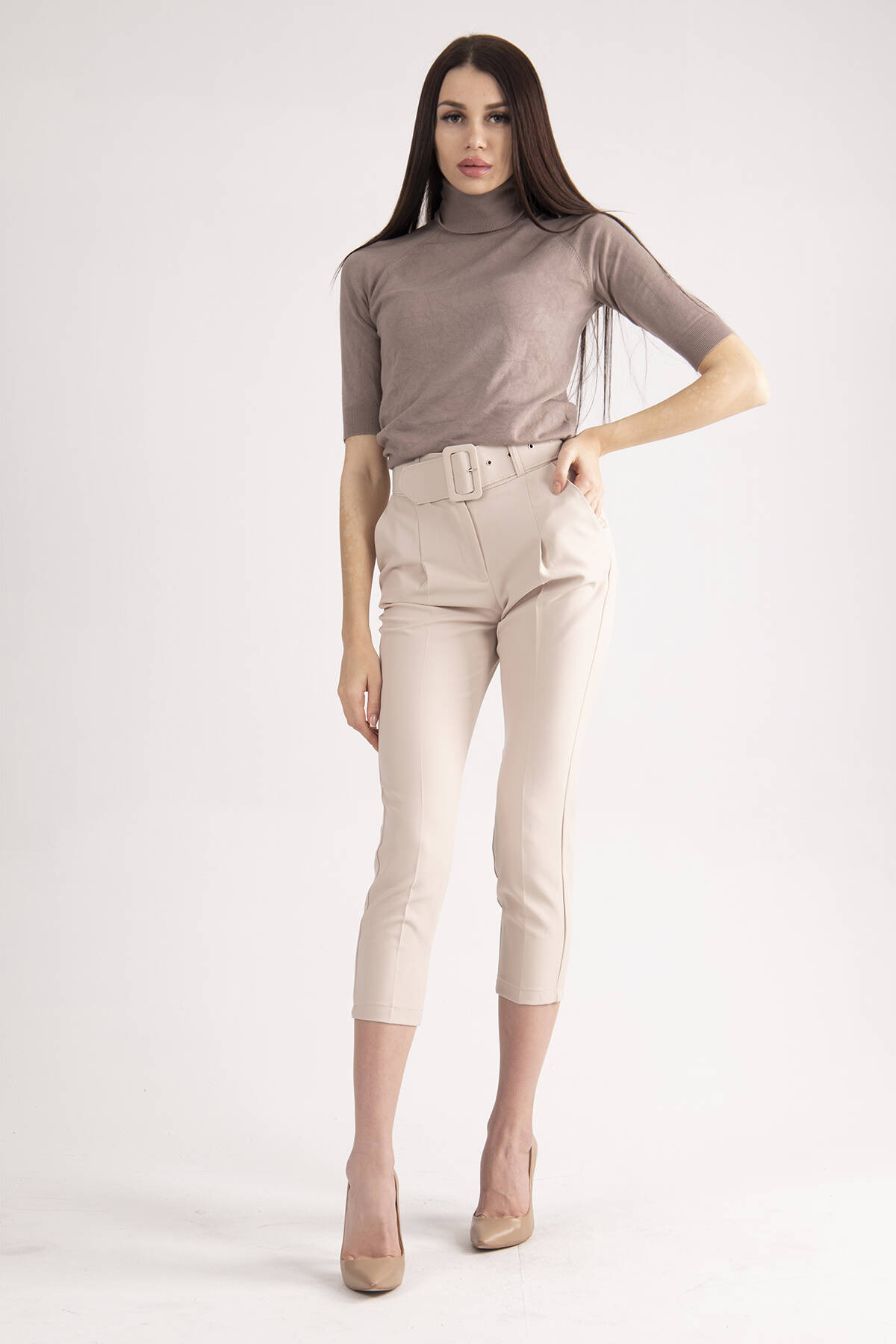 Taş Geniş Kemerli Bilek Paça Klasik Pantolon 0303553.50 