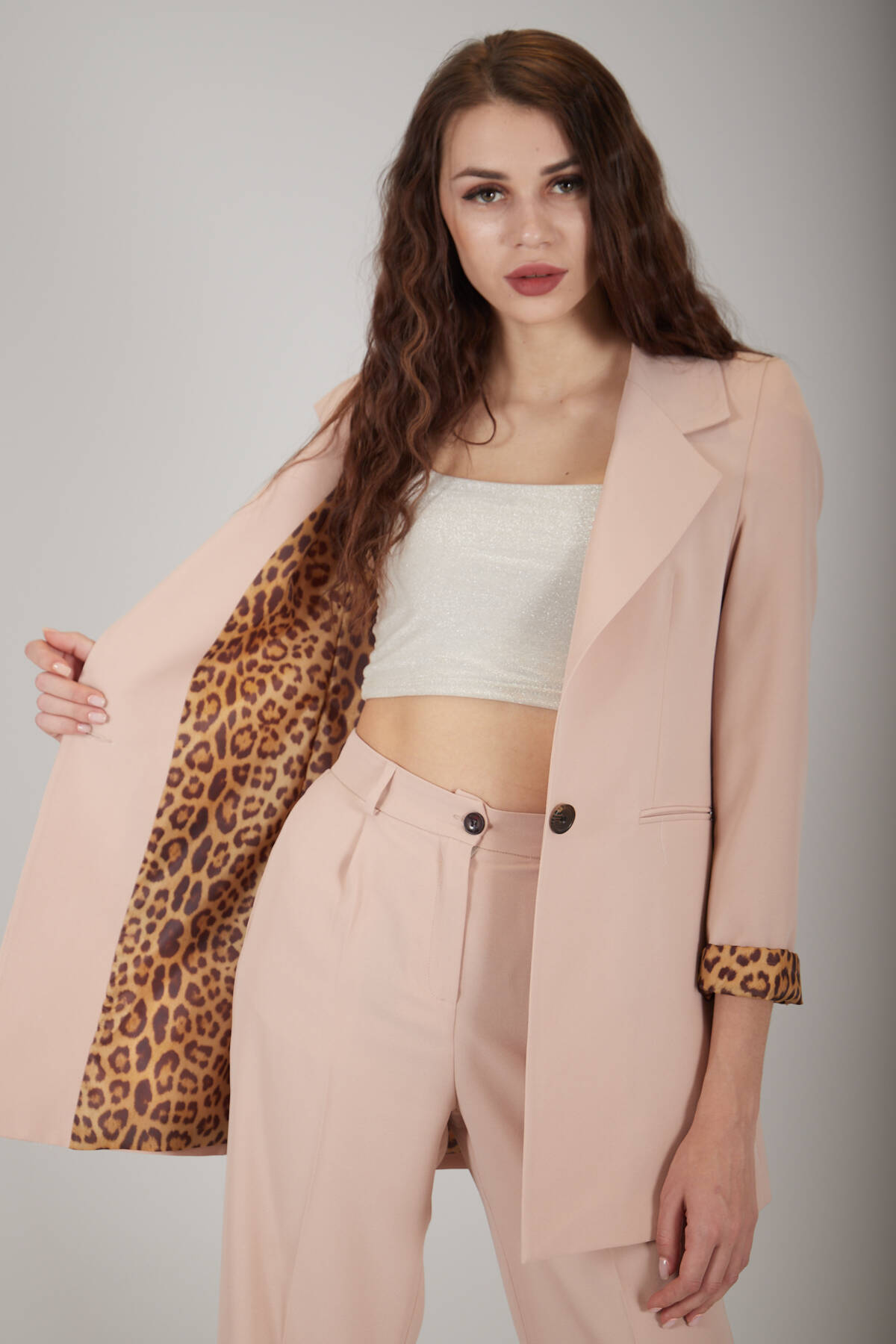 Taş Leopar Astar Detaylı Krep Blazer Ceket 0105120.50 - Ardanewline