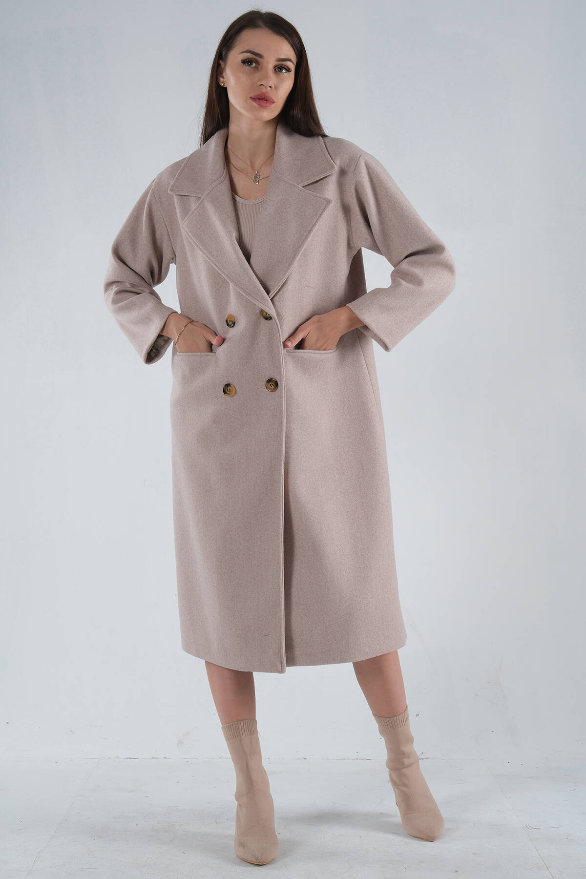 Taş Önden Düğmeli Oversize Örme Kaşe Kaban 0108068.50 - Ardanewline (1)