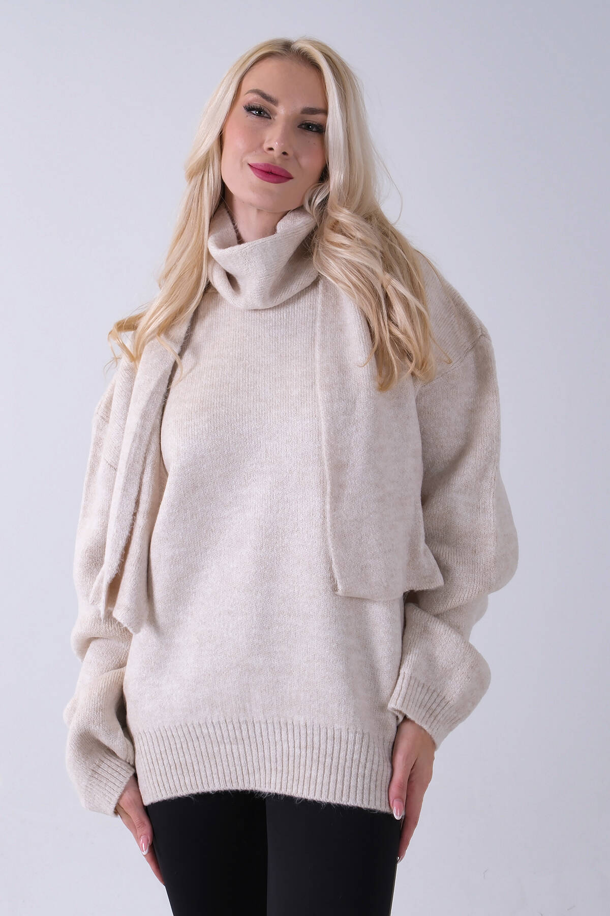 Taş Şal Aksesuarlı Bisiklet Yaka Triko Kazak 46892633.50 - Ardanewline (1)