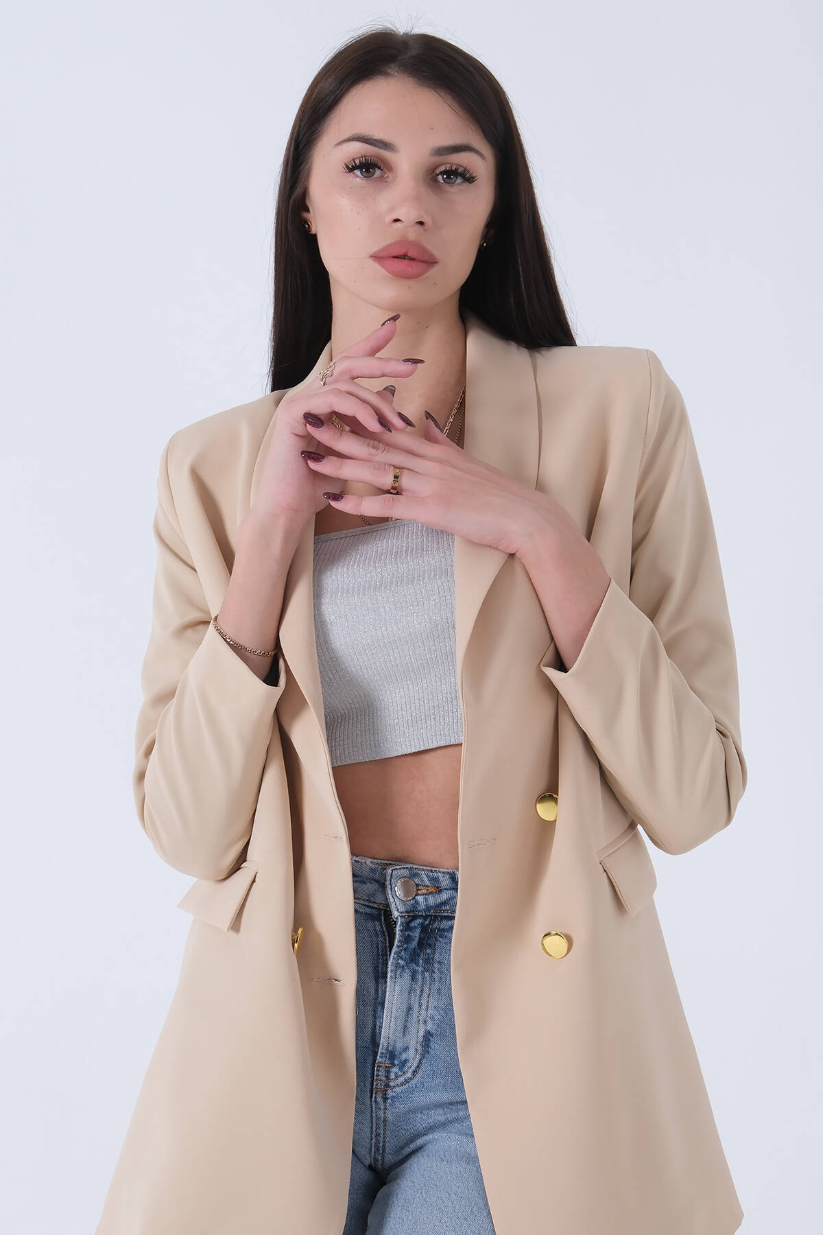 Taş Şal Yaka Gold Metal Düğmeli Tek Ceket 0105137.50 
