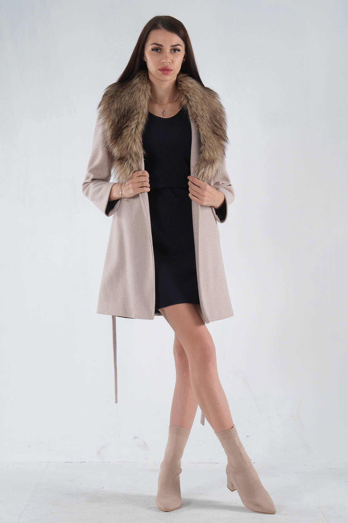 Taş Seyyar Kürklü Çift Cepli Kaşe Kaban 0108080.50 - Ardanewline