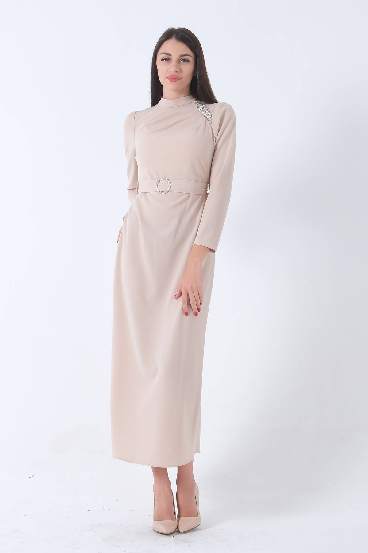 Taş Taş Aksesuarlı Belden Kuşaklı Elbise 4673001.50 