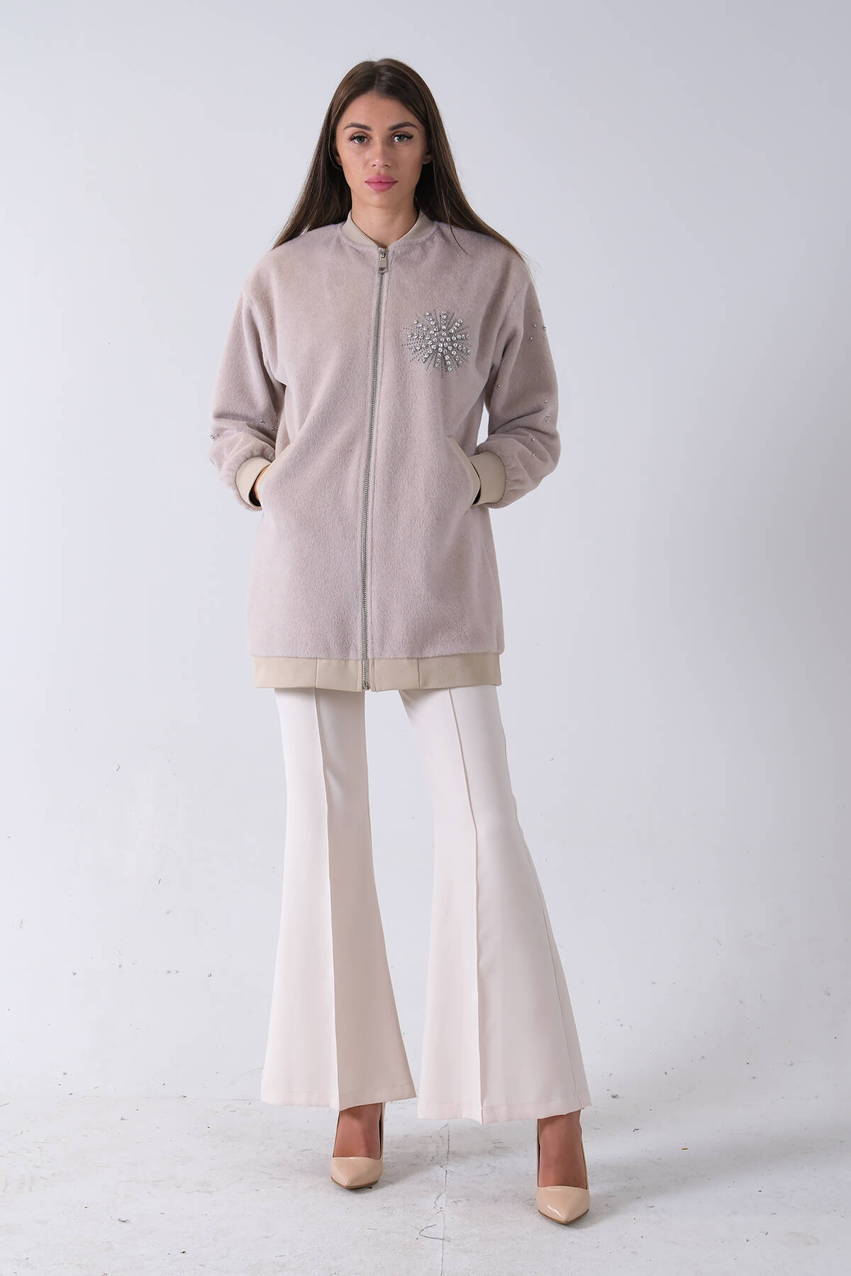 Taş Üzeri Taş Detaylı Yandan Cepli Peluş Hırka 4701420.50 - Ardanewline