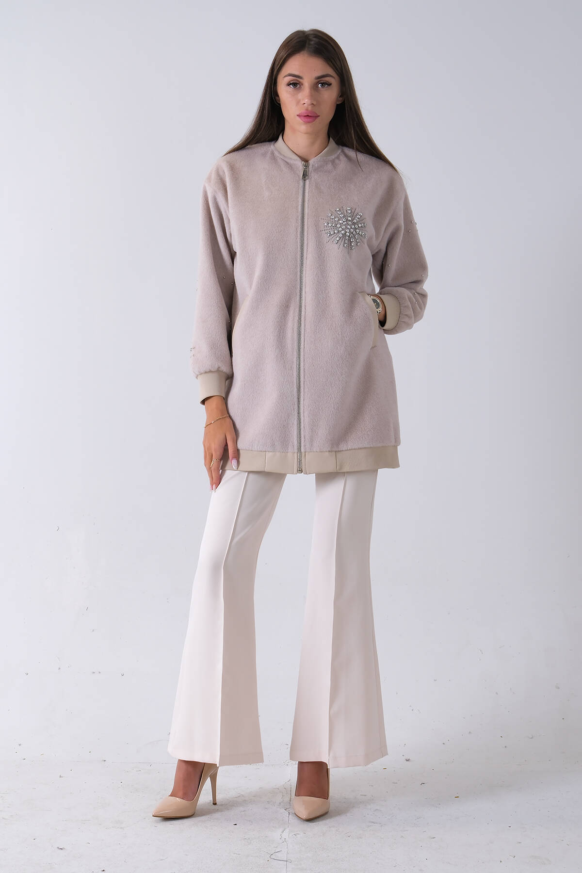 Taş Üzeri Taş Detaylı Yandan Cepli Peluş Hırka 4701420.50 - Ardanewline (1)