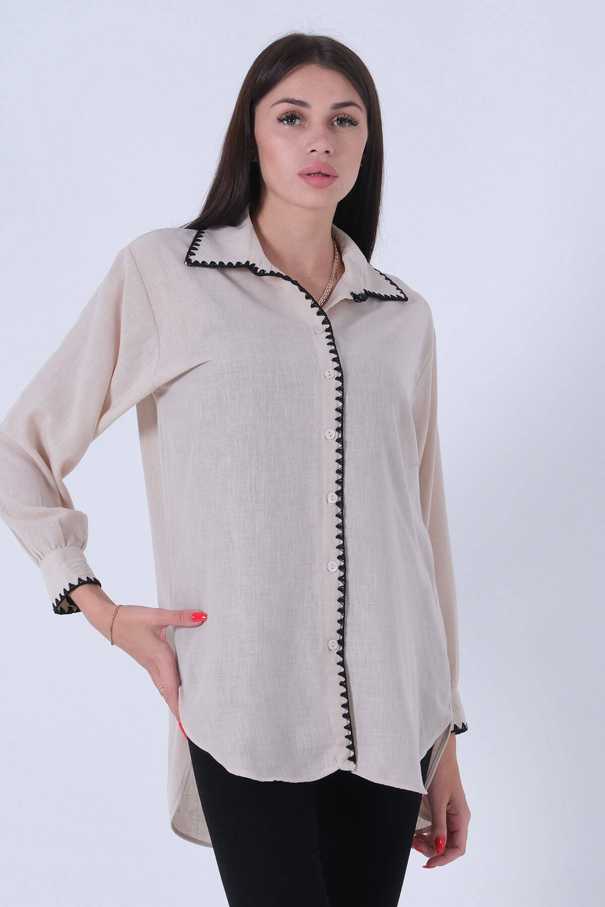 Taş Yaka Manşet Ön Pat Nakış Detaylı Tunik 3972952.50 - Ardanewline (1)