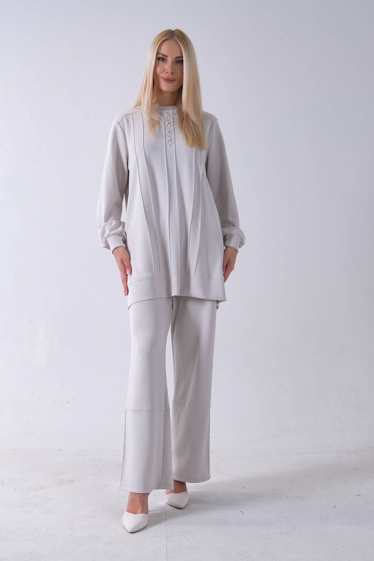 Taş Yaka ve Pantolon Paçası Taş Detaylı Tunikli Takım 4703048.50 - Ardanewline