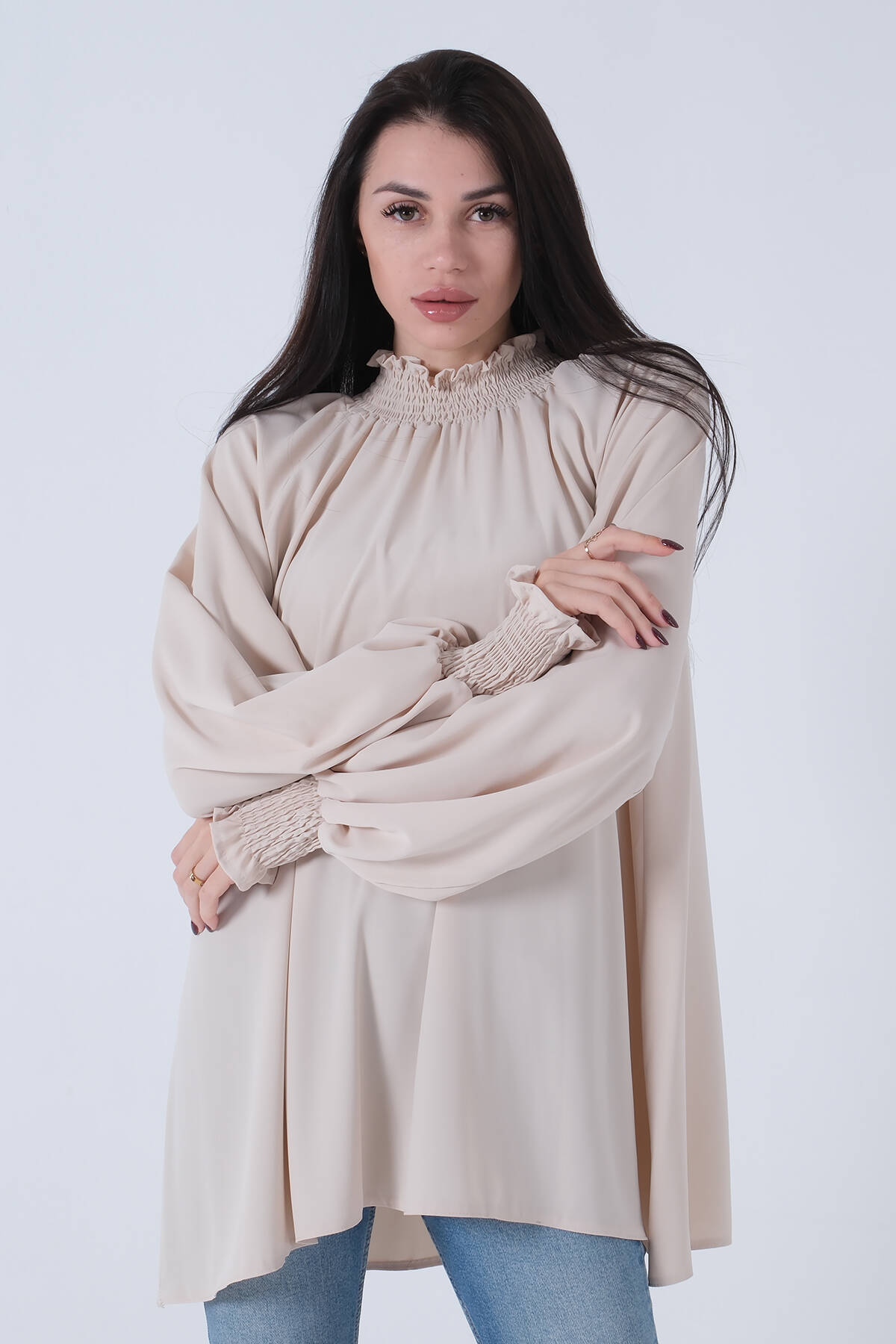 Taş Yakası ve Bilegi Fırfırlı Tunik 3972762.50 