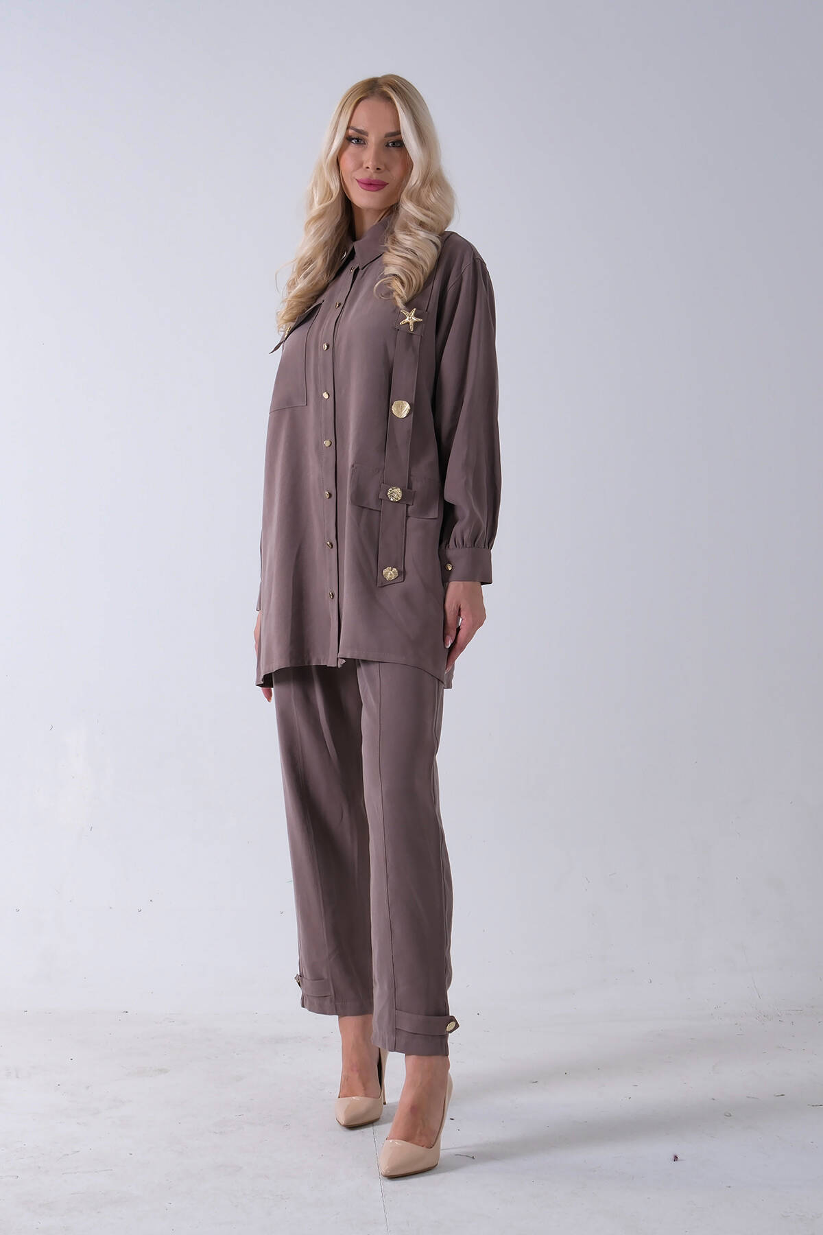 Vizon Göğüs Tek Cep Detaylı Aksesuar Düğmeli Pantolonlu Takım 4701352.34 - Ardanewline (1)