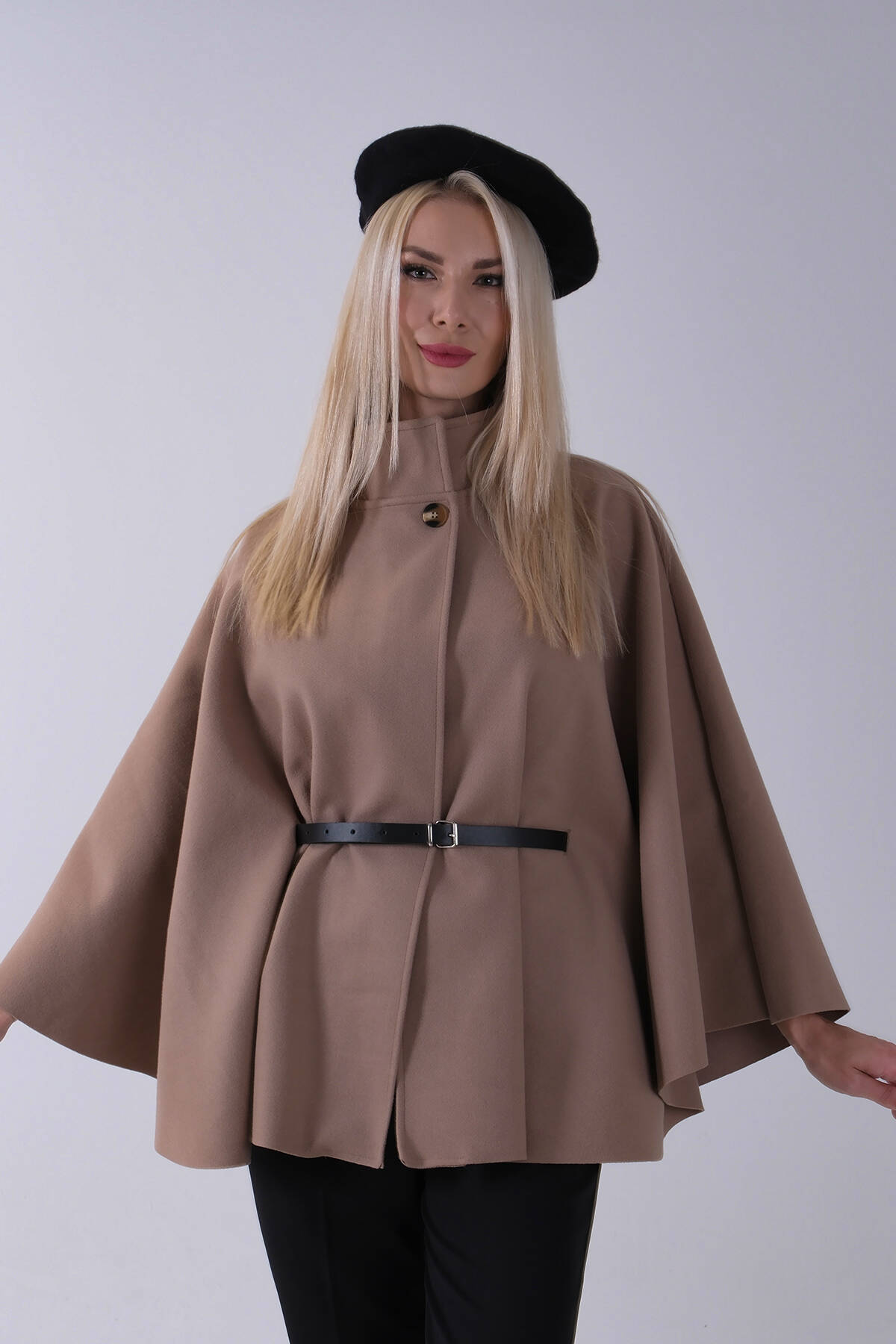 Vizon Önü Tek Düğme Kapamalı Kemer Detaylı Panço 47122713.34 - Ardanewline