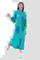 Yeşil Beli Lastikli Gömlek Yaka Kuşaklı Tesettür Elbise 4593296.07 