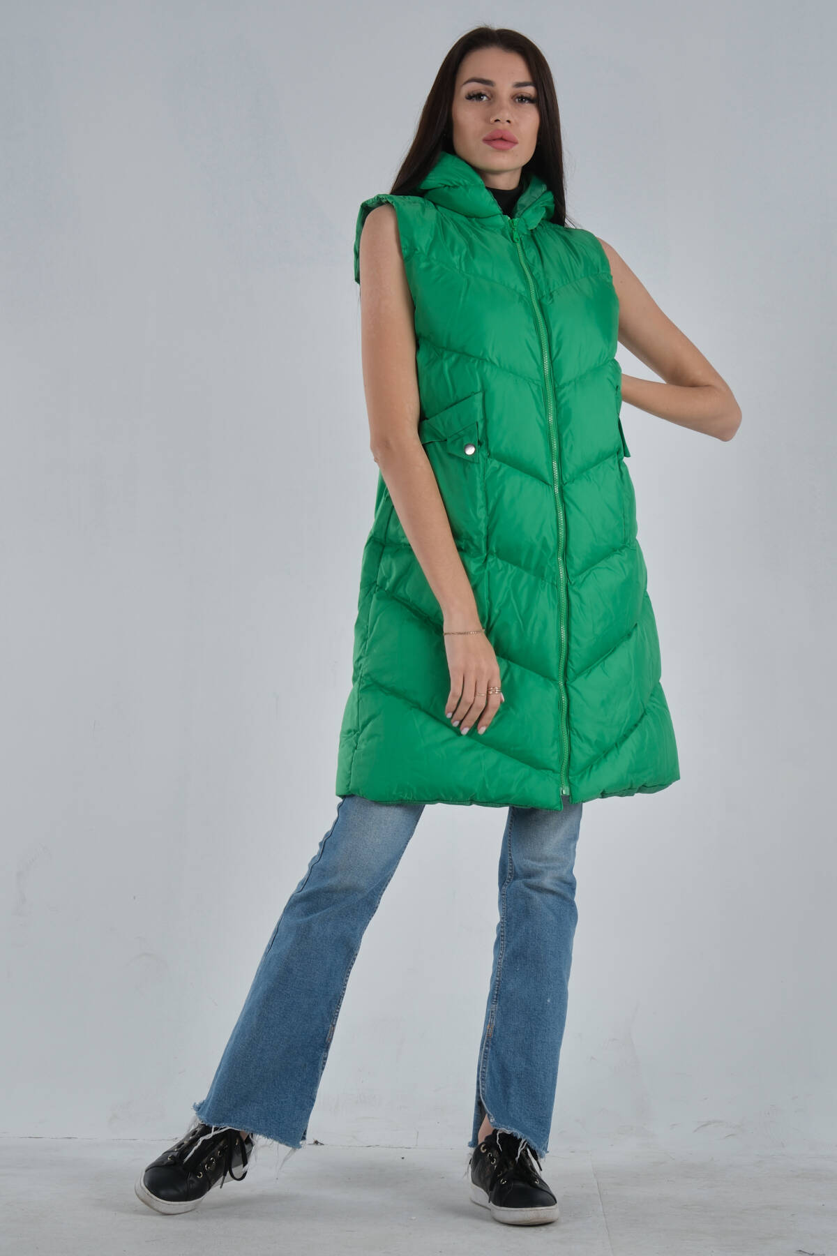 Yeşil Çift Cepli Kapüşonlu Dolum Şişme Yelek 31070145.07 - Ardanewline (1)