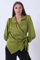 Yeşil Yandan Bağlama Detaylı Bluz Gömlek 41620075.07 Yeşil