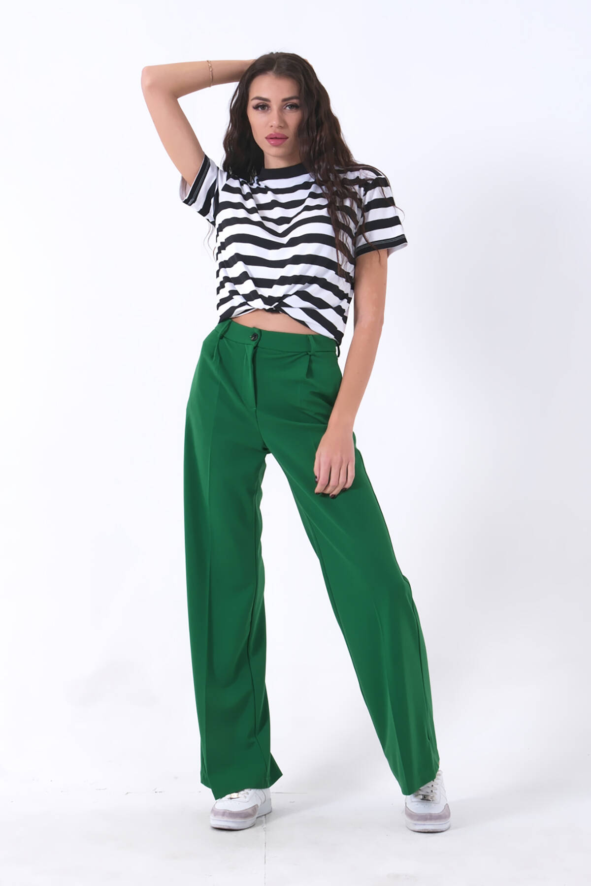Yeşil Yüksek Bel Pileli Palazzo Pantolon 0102066.07 
