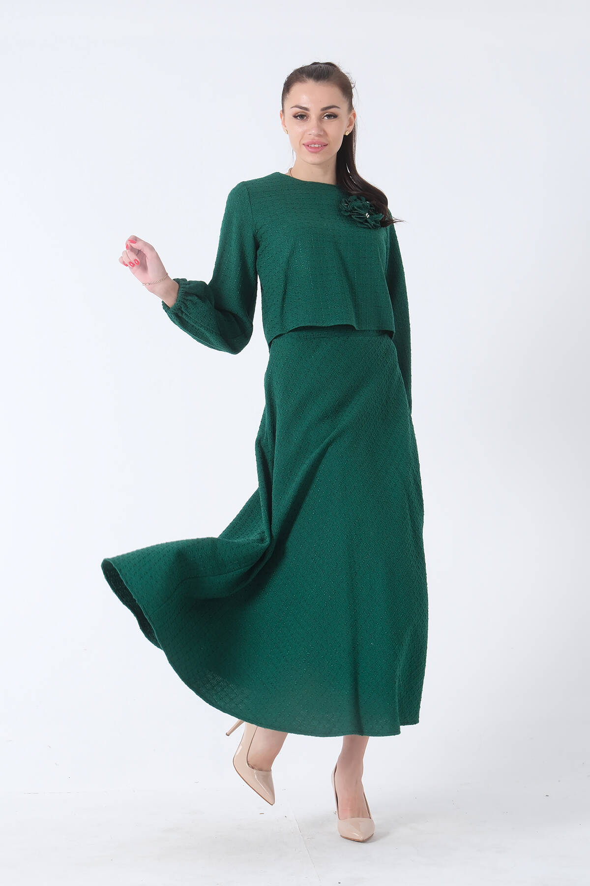 Zümrüt Çiçek Detaylı Tüvit Etekli Takım 4592074.123 