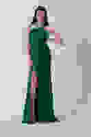 Zümrüt Kadın Kruvaze Yaka Yırtmaç Detaylı Uzun Abiye Elbise 1105273.123 Zümrüt