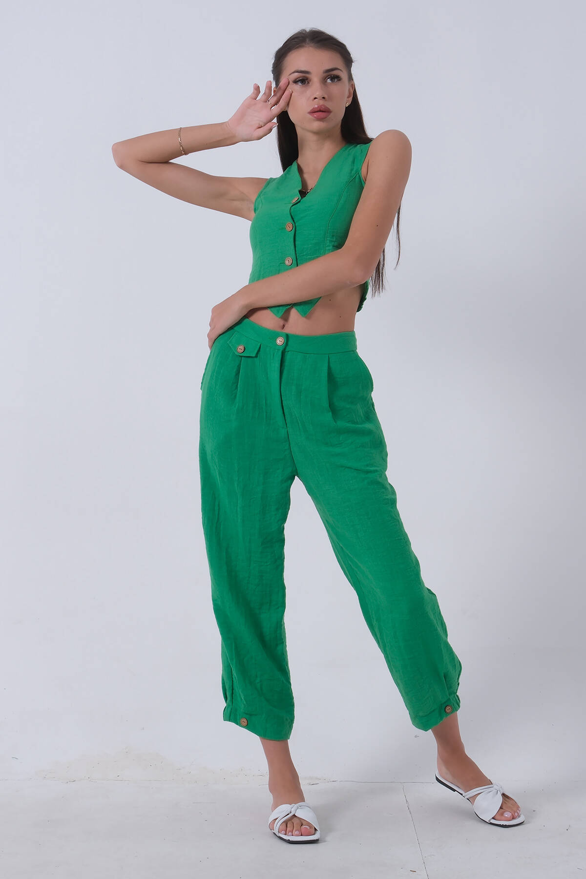 Zümrüt Keten Yelekli Takım 0106321.123 