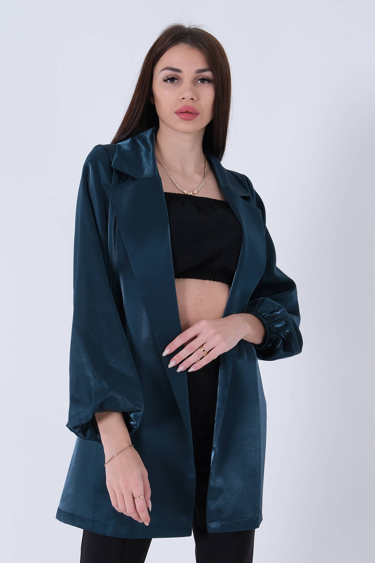 Zümrüt Kolları Volanlı Monoray Saten Ceket 31050689.123 - Ardanewline (1)