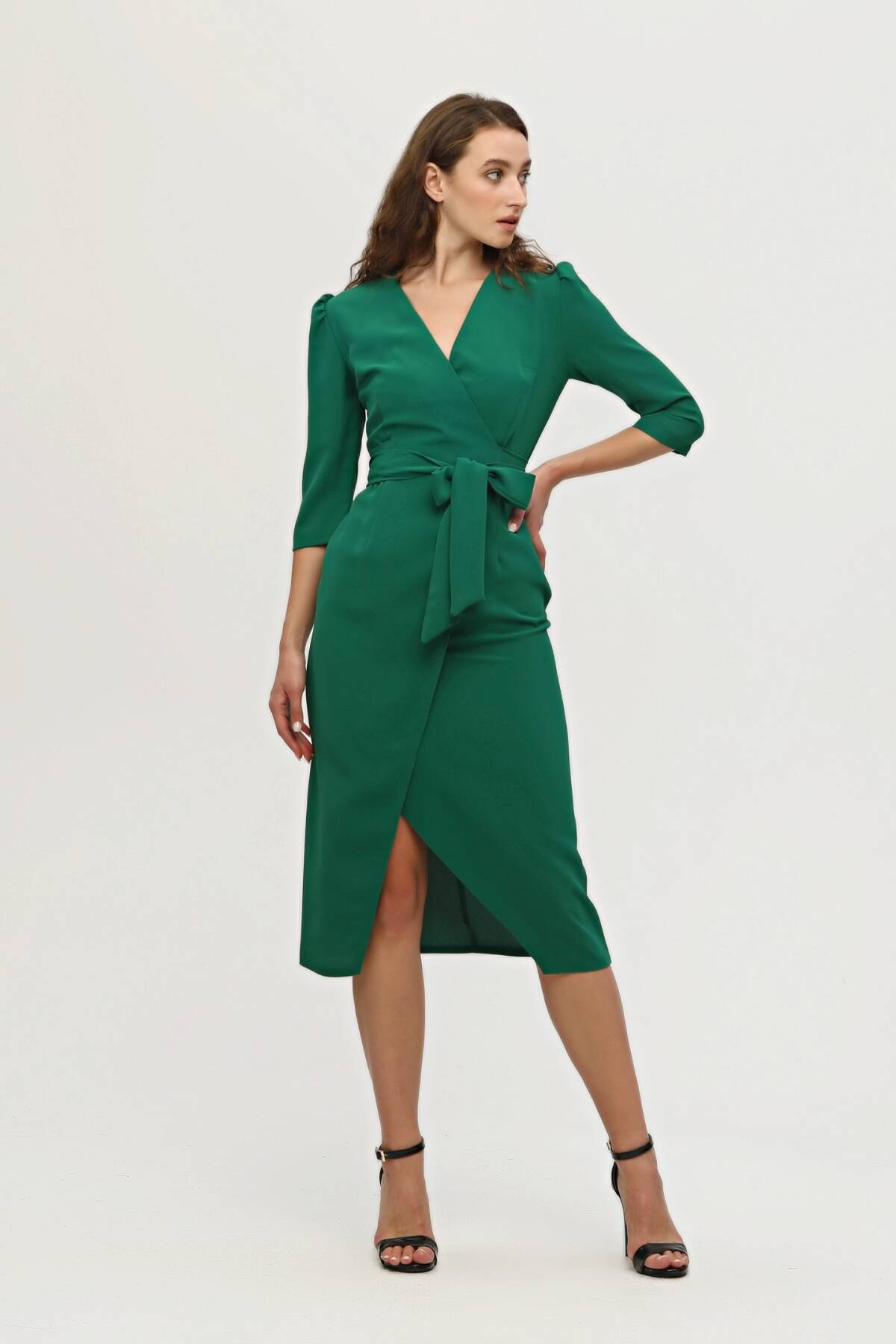 Zümrüt Kruvaze Yaka Midi Boy Krep Elbise 0104010.123 