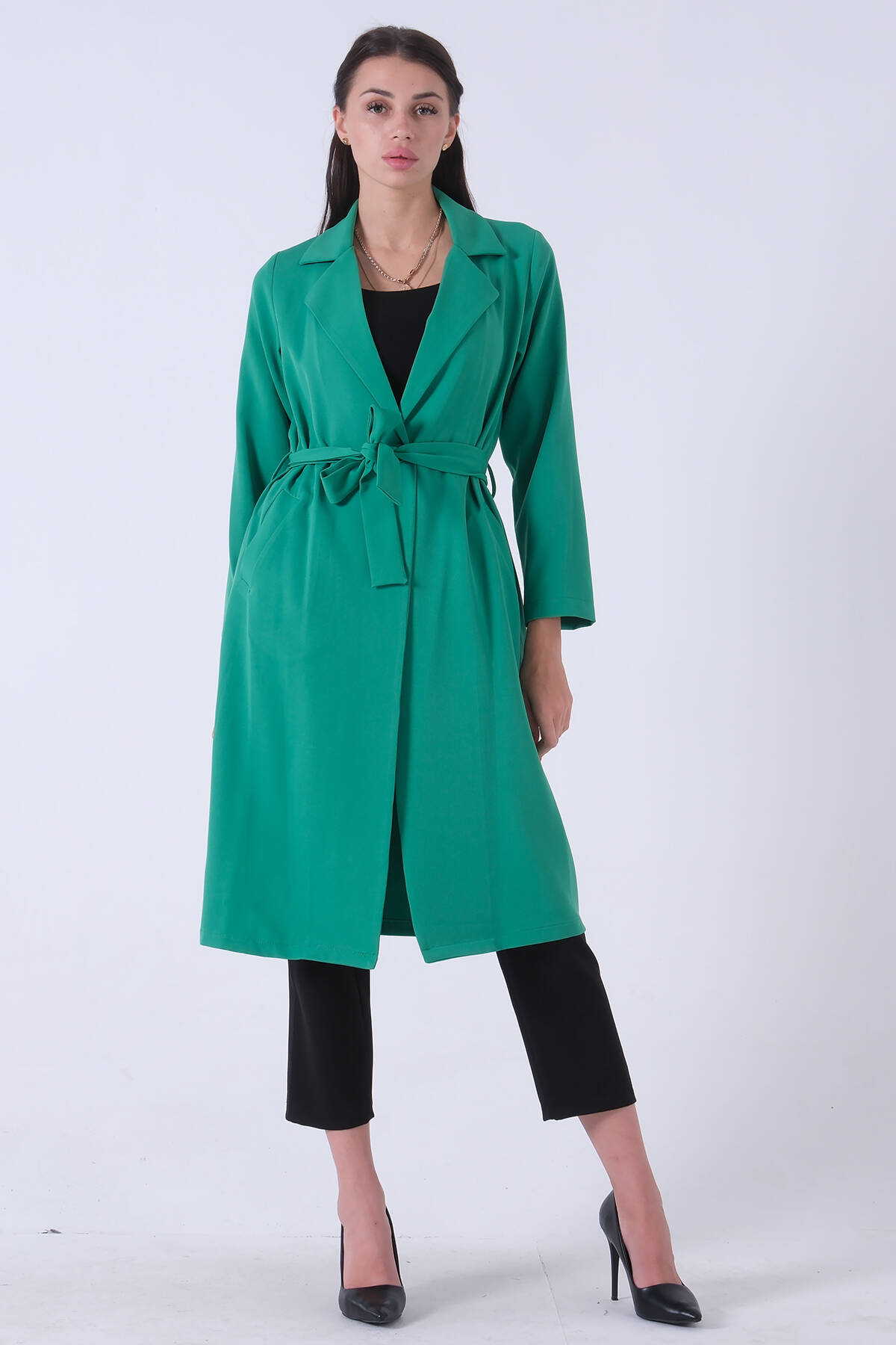 Zümrüt Önü Tek Düğmeli Belden Bağlamalı Kap 0809022.123 