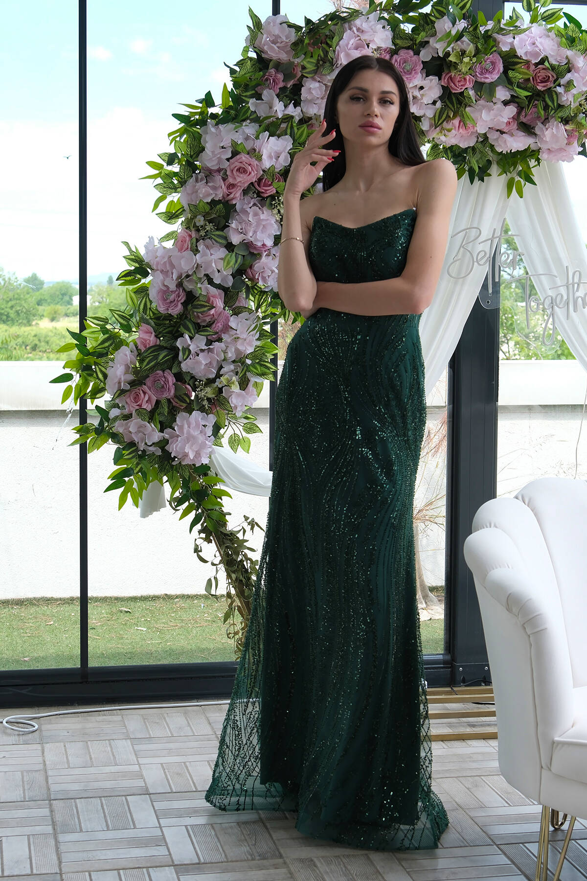 Zümrüt Taş İşlemeli Uzun Balık Abiye 0801056.123 Zümrüt