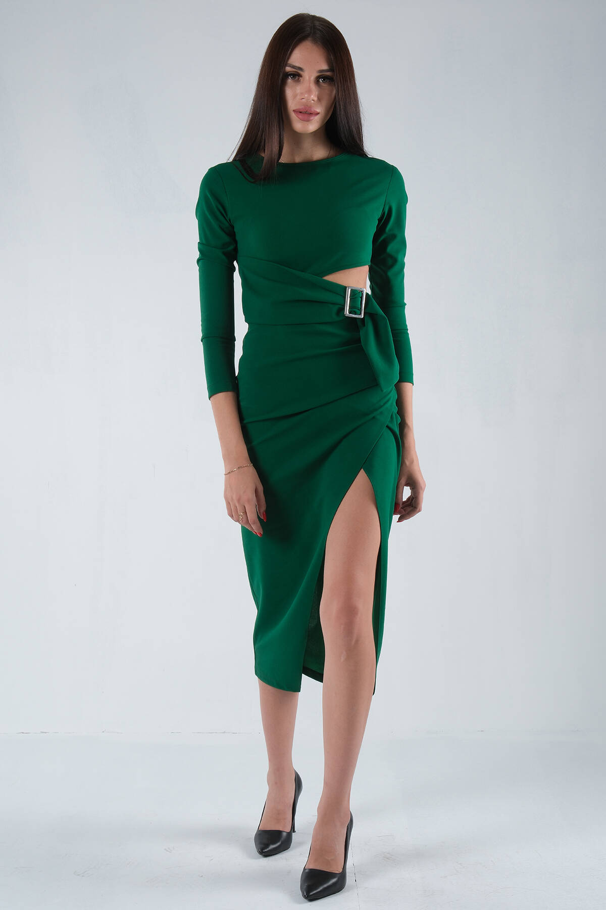 Zümrüt Yırtmaçlı Tokalı Elbise 0104025.123 